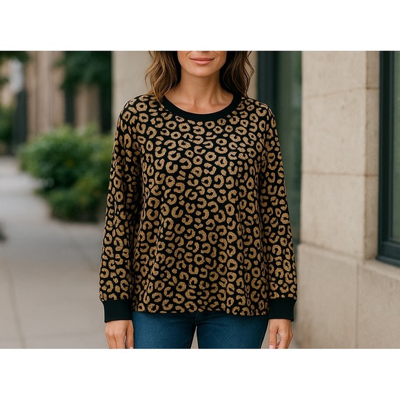 kate spade Other - Kate Spade Womens Sz XL Leopard Animal Print Casual/Pajama Top Velour Black Tan